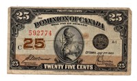 1923 Dominion of Canada 25 Cent Note