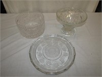 3 Pc Lot Pressed Glass Plate is 12" Dia