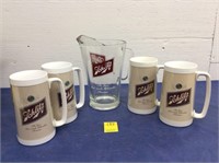Schlitz Pitcher & 4 Schlitz insulated mugs