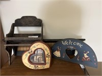 (2) Country Primitive Wall Shelves with Wall Art