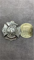FIREFIGHTER PIN & 1935 LICENSED CHAUFFEUR TEXAS