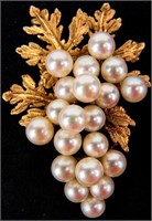 Jewelry 14kt Yellow Gold Pearl Cocktail Brooch