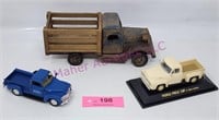 Wooden Truck, (2) Die Cast Trucks