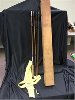 Split bamboo 4pc. Fly rod no markings w/ case