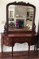 ANTIQUE WOOD TABLE AND MIRROR