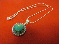 NEW 20" GREEN TURQUOISE PEND NECKLACE STAMPED 925