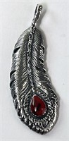 Sterling Red Jasper Feather Pendant 7 Grams