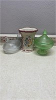 2 candy dishes & vase