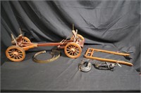 Wooden & brass log wagon model
