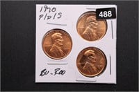 1970-P, D, S U.S. Lincoln Cents -  Large date S