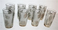 (8) Retro Silver Rim Frosted Leaf Tumblers