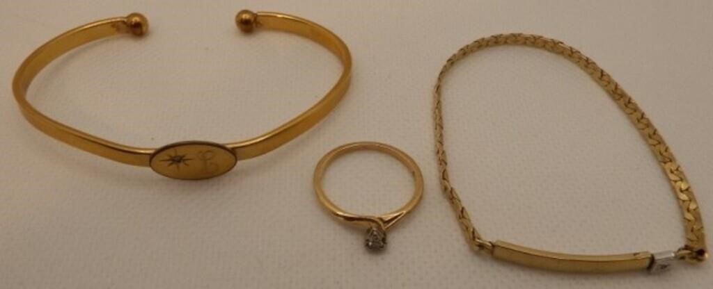 14K Gold Diamond Ring & (2) Gold-Filled Bracelets