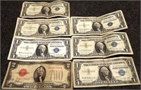 (7) $1 Silver Certificates & $2 Red Note
