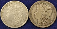 Two 1890 Morgan Silver Dollars