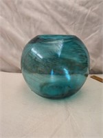 Teal Glass Ball Vase 7" tall