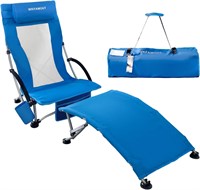 Low Folding Beach Chair with Footrest for Adults