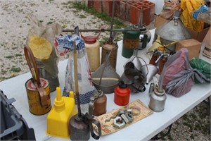 Large Lot of Oil Cans and Funnels