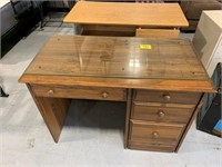 WOODEN DESK W/ GLASS TOPPER, PRESSED WOOD DESK