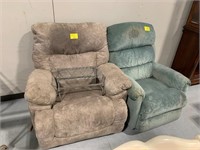 GREEN & TAN UPHOLSTERED ROCKING CHAIRS