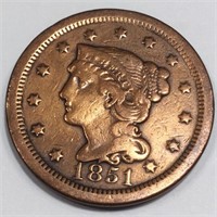 1851 Braided Hair Large Cent High Grade