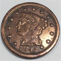 1847 Braided Hair Large Cent High Grade