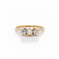 Antique 14kt Gold 3 Stone Pearl Diamond Ring
