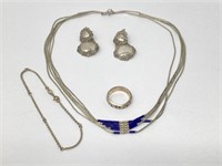 Sterling Necklace, Earrings, Ring and Bracelet