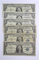 (6) SERIES 1957B $1 SILVER CERTIFICATES