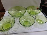 Set of 5  Green Glass bowls