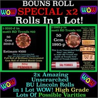 2x BU Shotgun Lincoln 1c rolls, 1995-p & 2010-d 50