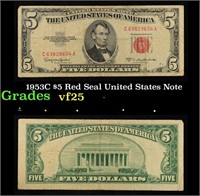 1953C $5 Red Seal United States Note Grades vf+