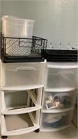 Plastic drawers storage, metal baskets, plastic
