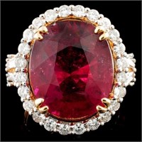 18K Gold 11.15ct Rubellite & 1.26ctw Diamond Ring