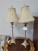 Pair of tall glass & metal lamps