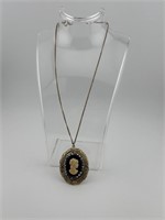 Vintage Cameo Rhinestone Pendant Necklace