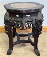 ORNATELY CARVED ORIENTAL MARBLE TOP STAND
