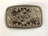 Metal belt buckle 2 tone with scroll pattern