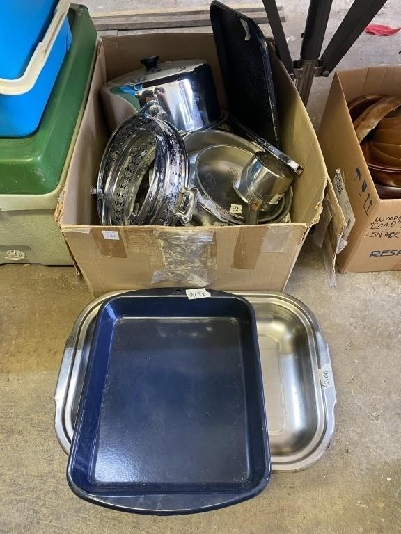 BOX OF MOSTLY BAKING ITEMS & CAKE PANS