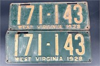 1929 WEST VIRGINIA LICENSE PLATE #D11195 PAIR