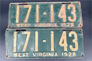 1929 WEST VIRGINIA LICENSE PLATE #D11195 PAIR