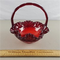 Fenton Ruby Red Glass Basket 7 & 1/2" H