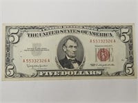 1963 Red Seal $ 5 Dollar Currency Note