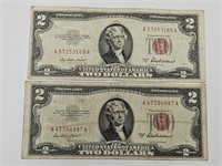 2- Two Dollar Red Seals  1953