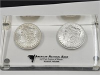 1884 &1886 Morgan Silver Dollar Coins Paperweight