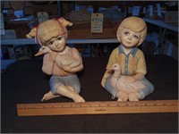 Large Pair Of Ceramic Boy and Girl Figurines