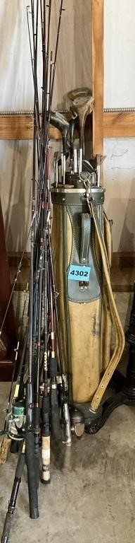 Lot Assorted Fishing Poles & Golf Clubs