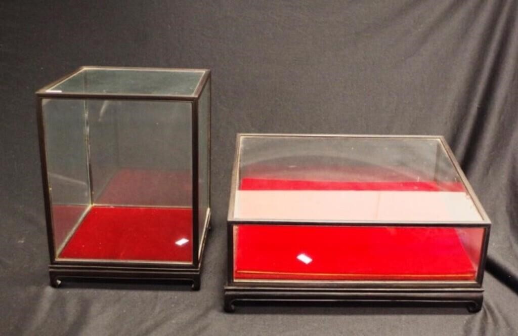 Two various glass and wooden display case