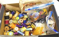 Box of various vintage sewing accessories