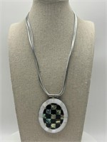 Vintage Silver Tone Abalone & Onyx Necklace