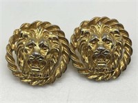 Vintage 1970's Gold Tone Lions Head Earrings